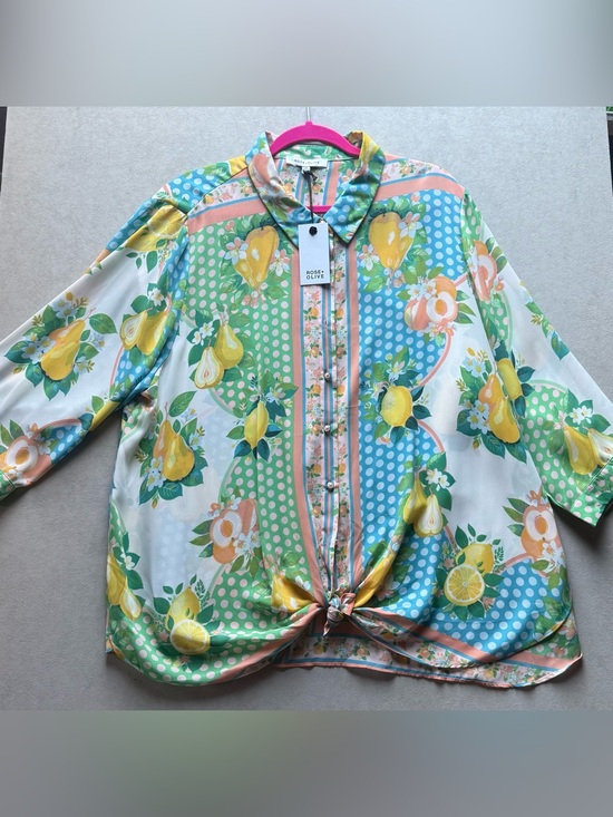 Rose & Olive Tops - Rose & Olive Yellow Green Blue Fruit-Print Button Down Shirt